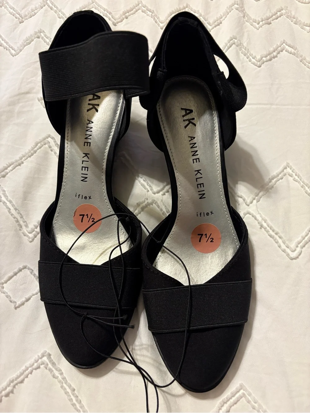Anne Klein Black Open-Toe Elastic Strap wedge pumps New without tags